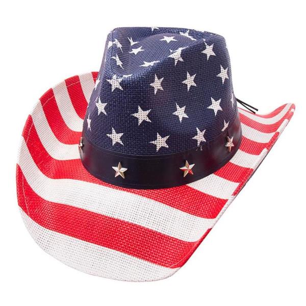 STARS AND STRIPE STAR STUDDED TRIM BAND COWBOY HAT