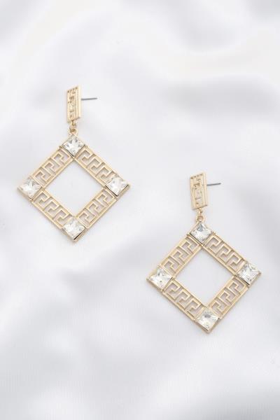 Rhombus Greek Pattern Crystal Dangle Earring