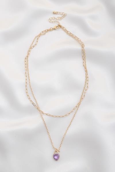 SODAJO DAINTY HEART OVAL LINK LAYERED NECKACE