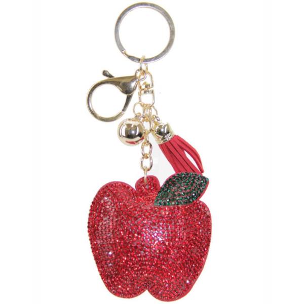 RHINESTONE APPLE KEYCHAIN WITH TASSEL