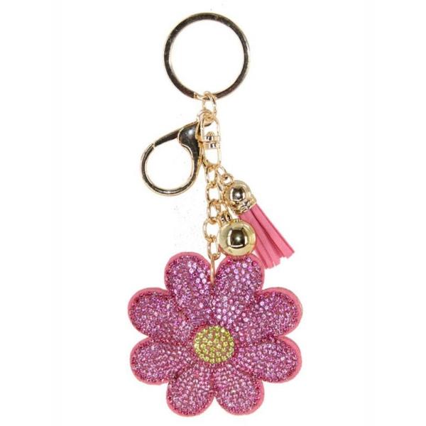 RHINESTONE DAISY KEYCHAIN WITH TASSEL