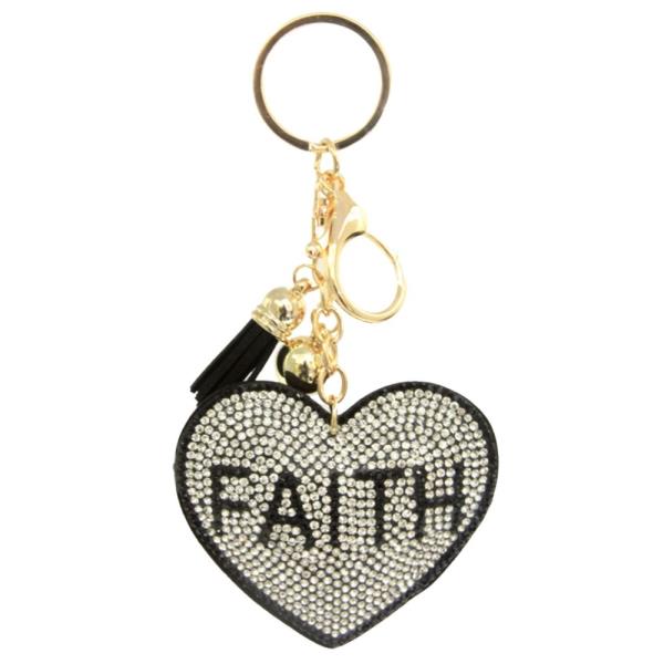 RHINESTONE FAITH KEYCHAIN WITH TASSEL