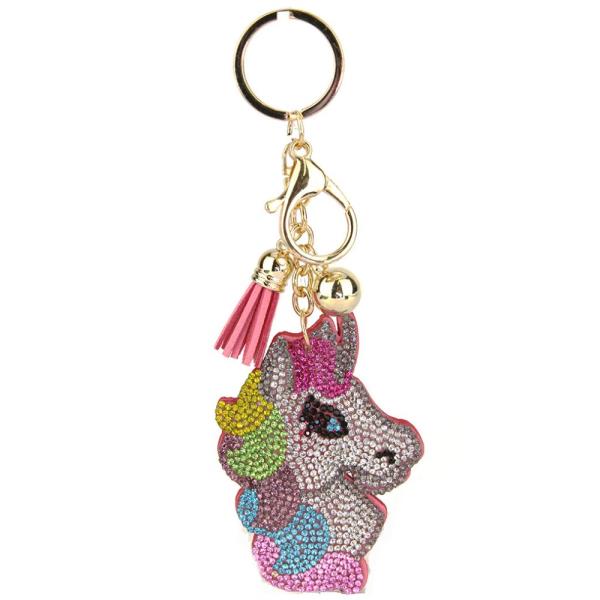 RHINESTONE UNICORN KEYCHAIN WITH TASSEL