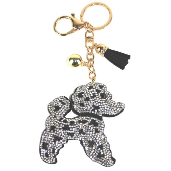 RHINESTONE DOG KEYCHAIN WITH TASSEL