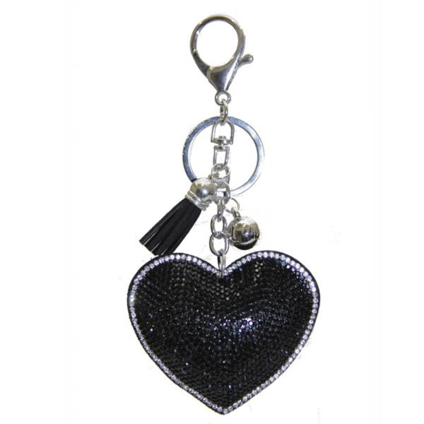 RHINESTONE HEART KEYCHAIN WITH TASSEL