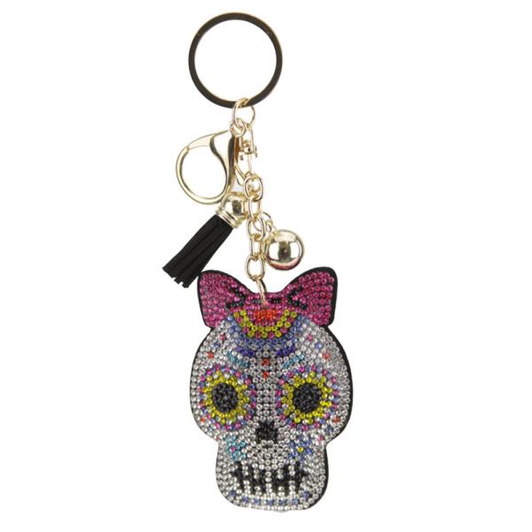HALLOWEEN RHINESTONE SKULL KEYCHAIN WITH TASSEL