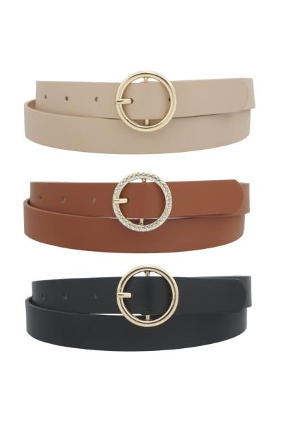 2 METAL RHINESTONE CIRCLE BUCKLE TRIO BELT