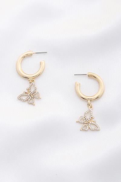 BUTTERFLY CHARM OPEN HOOP EARRING
