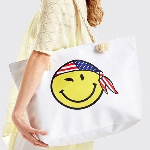 Happy Face with USA Bandana Print Beach Tote Bag