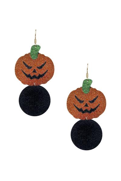 HALLOWEEN PUMPKIN POM POM EARRING