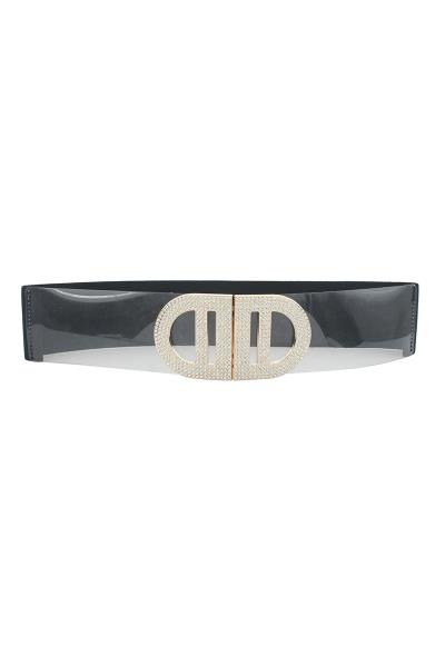 RHINESTONE GRIDDED D OPEN FRONT BUCKLE ELASTIC BELT