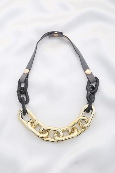 Oval Link CCB PU Leather Necklace