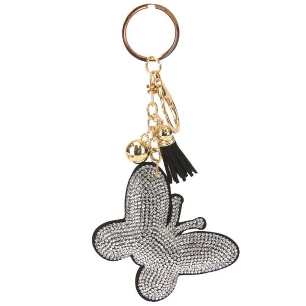 RHINESTONE BUTTERFLY KEYCHAIN WITH TASSEL