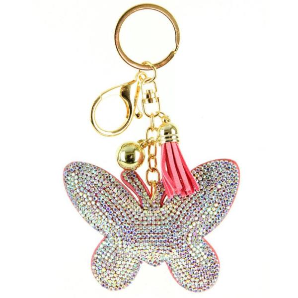 RHINESTONE BUTTERFLY KEYCHAIN WITH TASSEL