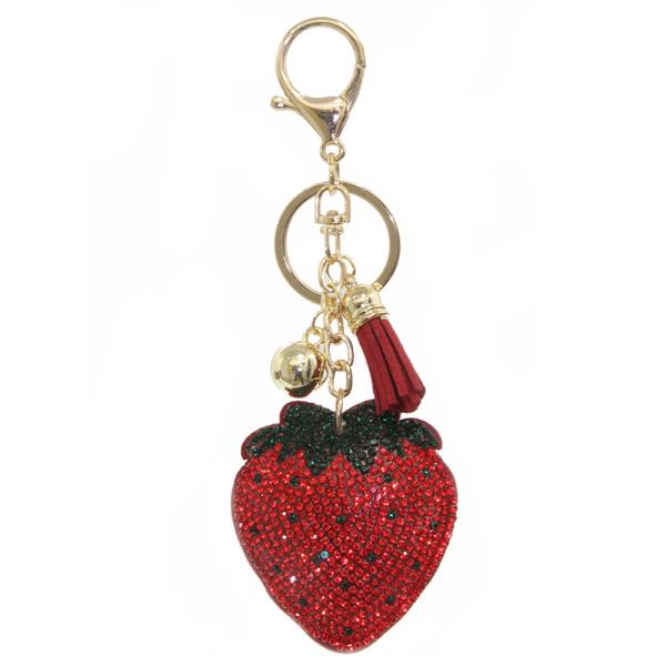RHINESTONE STRAWBERRY KEYCHAIN WITH TASSEL