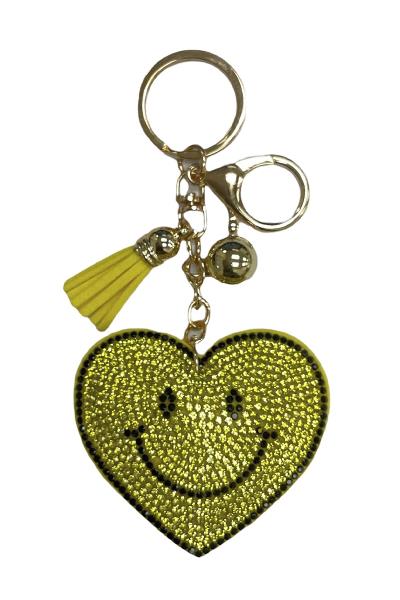 RHINESTONE YELLOW HEART KEYCHAIN WITH TASSEL