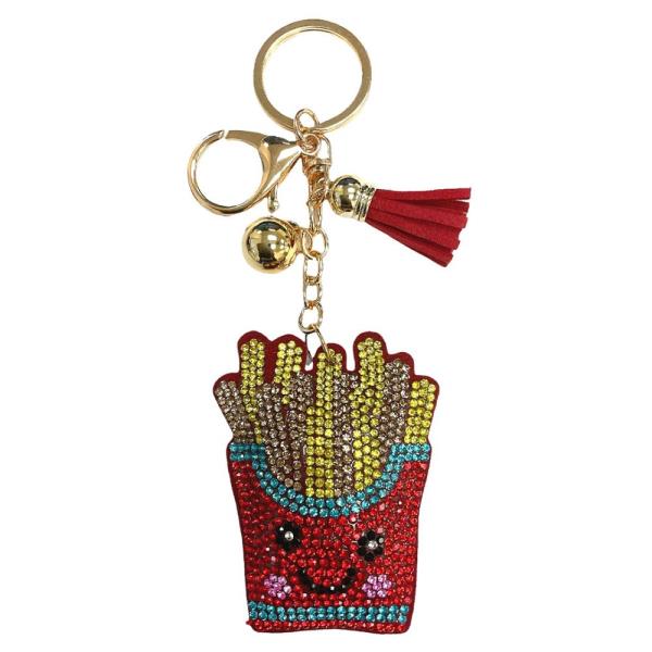 RHINESTONE FRENCH FRIES KEYCHAIN WITH TASSEL