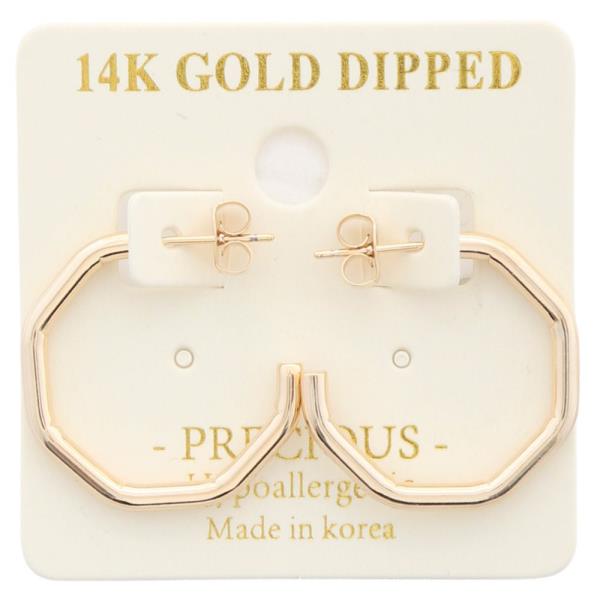 HEXAGON SHAPE 14K GOLD DIPPED EARRING