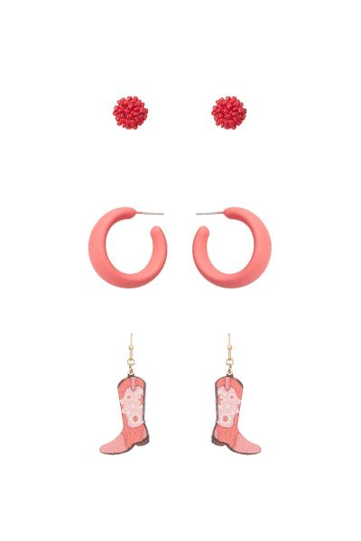 Smooth Bead Open Circle Cowboy Boots Earring Set
