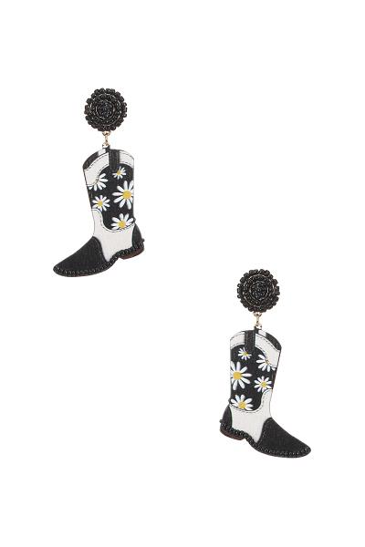 Rodeo Western Cactus Cowboy Shoes Bead Earring