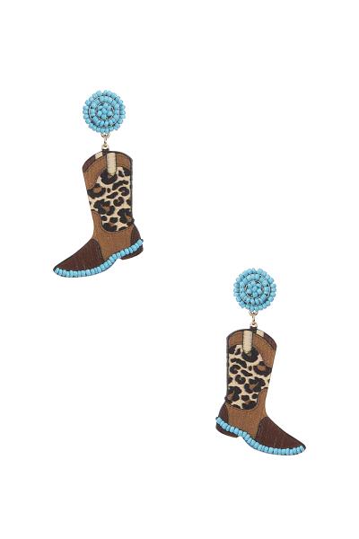 Rodeo Western Cactus Cowboy Shoes Bead Earring