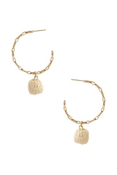 METAL HOOP EARRING STRAW BALL DANGLE EARRING