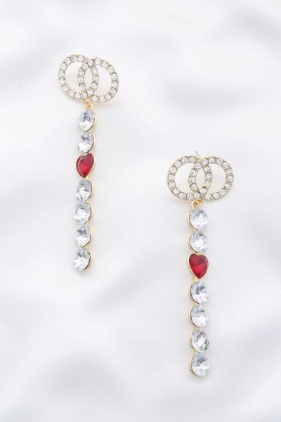 Double Circle Heart Crystal Dangle Earring