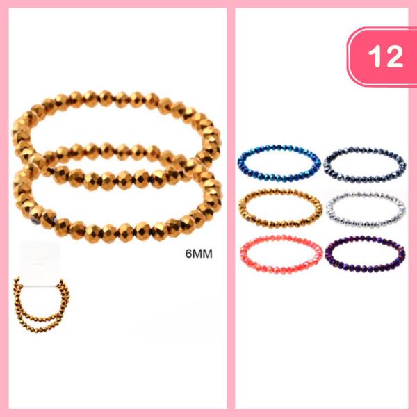 Crystal Cut Bead Stretch Bracelet (12 Units)