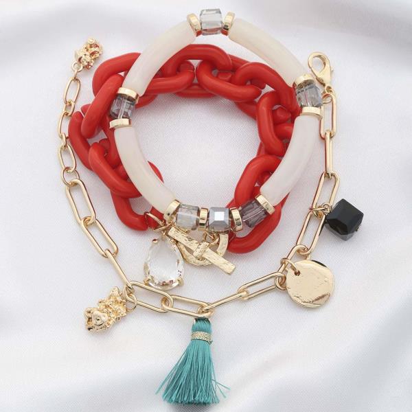 Tassel Coin Oval Link Assorted Bracelet Set