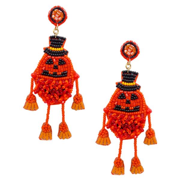 HALLOWEEN SEED BEAD PUMPKIN DANGLE EARRING