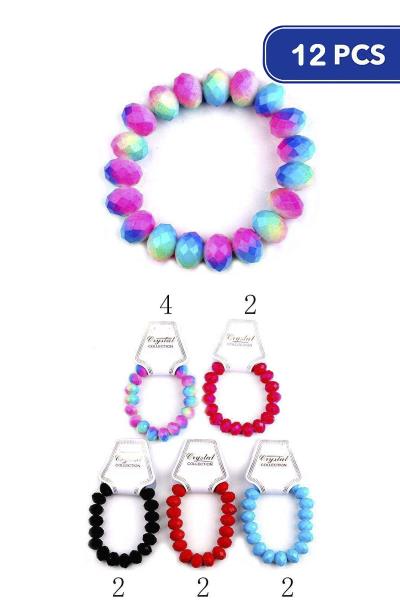 Crystal Cut Bead Stretch Bracelet (12 Units)