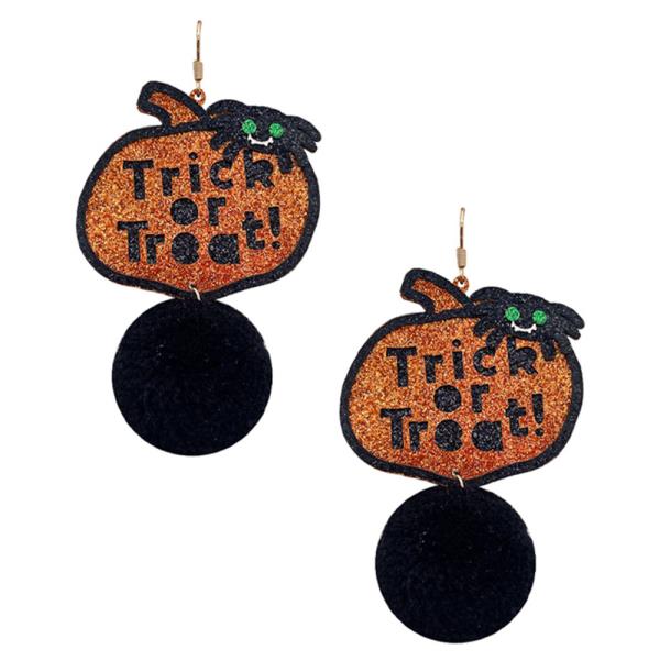 HALLOWEEN TRICK OR TREAT PUMPKIN POM POM DANGLE EARRING