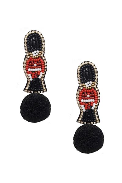 SEED BEAD NUTCRACKER POM POM EARRING