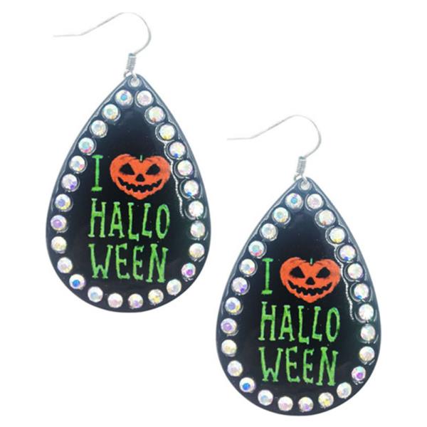 RHINESTONE TEARDROP HALLOWEEN DANGLE EARRING