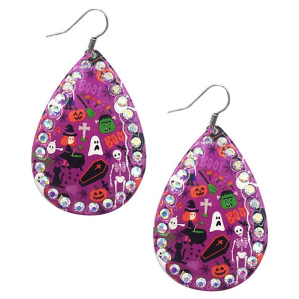 RHINESTONE TEARDROP HALLOWEEN DANGLE EARRING
