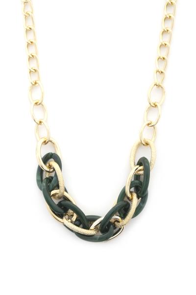 Acetate Oval Shape Link Metal Necklace