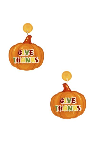 HALLOWEEN GIVE THANKS PUMPKIN DANGLE EARRING