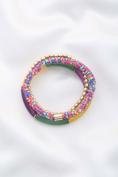 ACRYLIC TUBE HEISHI BEAD BRACELET SET