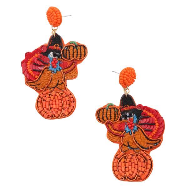 Turkey Pumpkin Thanksgiving Dangle Earring