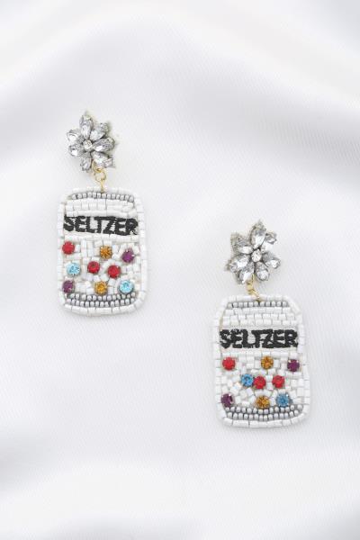 SELTZER CAN SEED BEAD RHINESTONE DANGLE EARRING