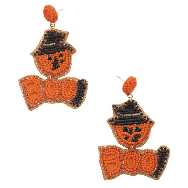 HALLOWEEN BOO SEED BEAD DANGLE EARRING