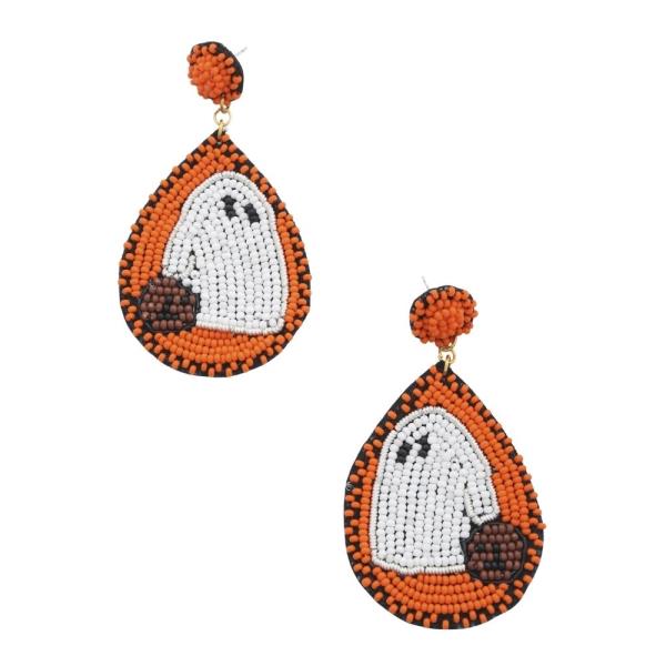 HALLOWEEN GHOST TEARDROP SEED BEAD DANGLE EARRING