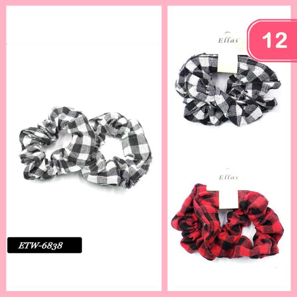 Plaid Hair Scrunchies 2 PC Set (12 Units)