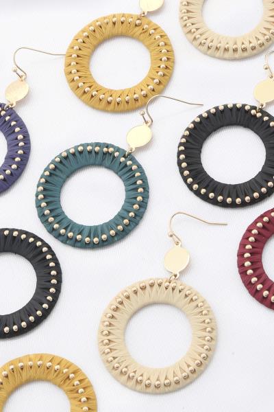 Ball Bead Raffia Wrap Dangle Earring