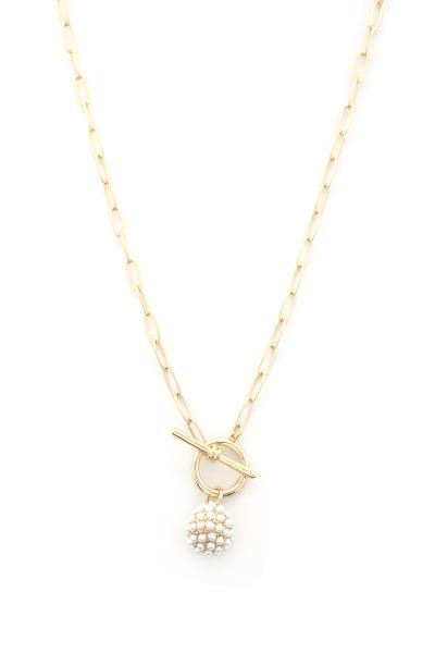 STONE BALL BEAD TOGGLE CLASP OVAL LINK NECKLACE