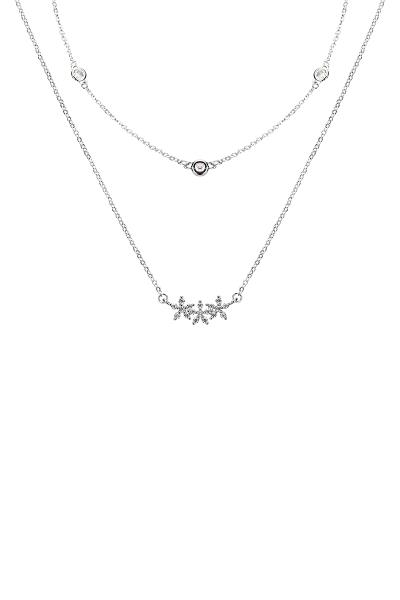 CUBIC ZIRCONIA FLOWER 2 LAYERED NECKLACE