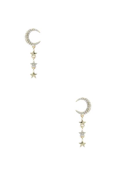 Crescent Moon 3 Star Drop Earring