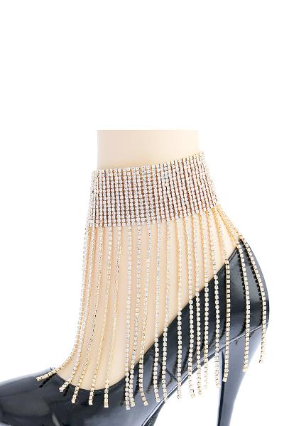 Rhinestone 15 Line Tassel Anklet
