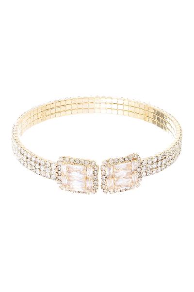 Rhinestone Crystal Baguette 3 Line Cuff Bracelet