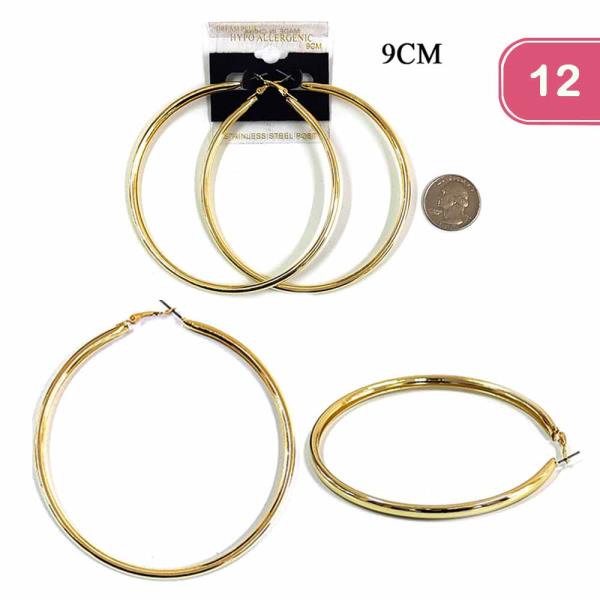 90mm Stainless Steel Post Hoop Earring (12 Units)